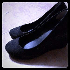 Black suede wedges